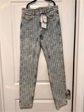 Givenchy White and Blue Grid Straight-Leg Jeans